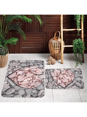 Eliana Home Dijital Baskı  Modern Banyo Halısı Ikili Banyo Paspası  LNA5046 100X60+60X50 cm