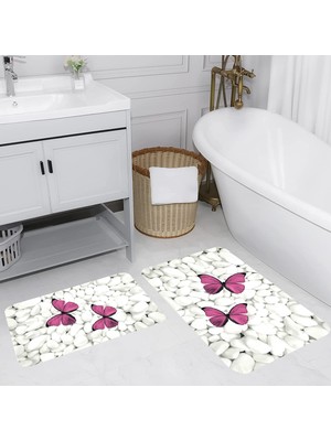 Eliana Home Dijital Baskı  Modern Banyo Halısı Ikili Banyo Paspası  LNA5071 100X60+60X50 cm