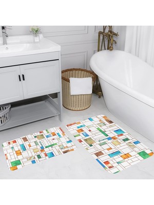 Eliana Home Dijital Baskı  Modern Banyo Halısı Ikili Banyo Paspası  LNA5083 100X60+60X50 cm