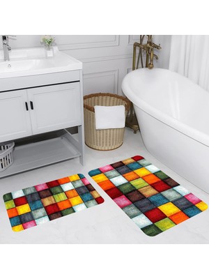 Eliana Home Dijital Baskı  Modern Banyo Halısı Ikili Banyo Paspası  LNA5135 100X60+60X50 cm