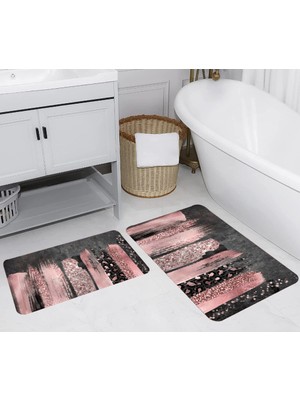 Eliana Home Dijital Baskı  Modern Banyo Halısı Ikili Banyo Paspası  LNA5241 100X60+60X50 cm