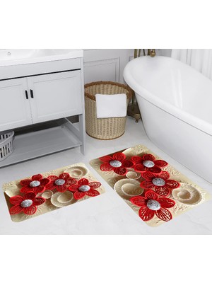 Eliana Home Dijital Baskı  Modern Banyo Halısı Ikili Banyo Paspası  LNA5285 100X60+60X50 cm