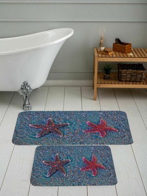 Eliana Home Dijital Baskı  Modern Banyo Halısı Ikili Banyo Paspası  LNA5101 100X60+60X50 cm