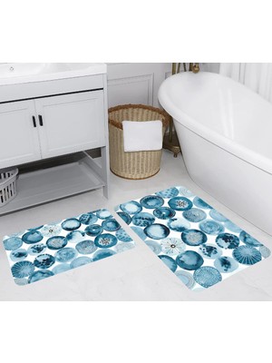 Eliana Home Dijital Baskı  Modern Banyo Halısı Ikili Banyo Paspası  LNA5252 100X60+60X50 cm