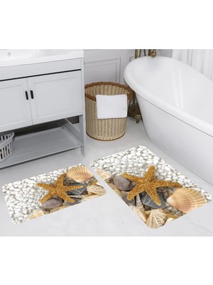 Eliana Home Dijital Baskı  Modern Banyo Halısı Ikili Banyo Paspası  LNA5283 100X60+60X50 cm
