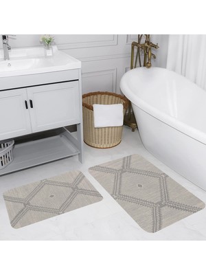 Eliana Home Dijital Baskı  Modern Banyo Halısı Ikili Banyo Paspası  LNA5158 100X60+60X50 cm