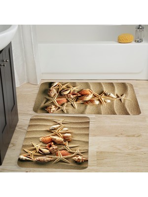 Eliana Home Dijital Baskı  Modern Banyo Halısı Ikili Banyo Paspası  LNA5011 100X60+60X50 cm