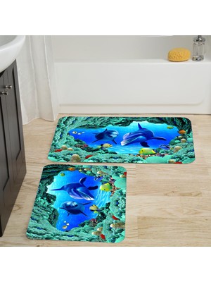 Eliana Home Dijital Baskı  Modern Banyo Halısı Ikili Banyo Paspası  LNA5037 100X60+60X50 cm