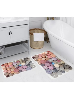 Eliana Home Dijital Baskı  Modern Banyo Halısı Ikili Banyo Paspası  LNA5259 100X60+60X50 cm