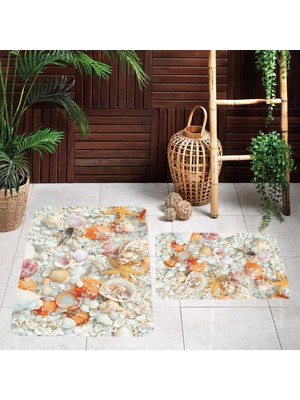 Eliana Home Dijital Baskı  Modern Banyo Halısı Ikili Banyo Paspası  LNA5005 100X60+60X50 cm