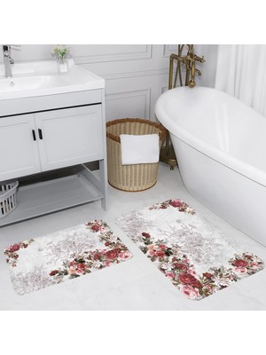Eliana Home Dijital Baskı  Modern Banyo Halısı Ikili Banyo Paspası  LNA5068 100X60+60X50 cm