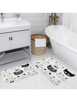 Eliana Home Dijital Baskı  Modern Banyo Halısı Ikili Banyo Paspası  LNA5128 100X60+60X50 cm