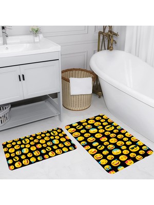 Eliana Home Dijital Baskı  Modern Banyo Halısı Ikili Banyo Paspası  LNA5215 100X60+60X50 cm