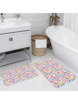 Eliana Home Dijital Baskı  Modern Banyo Halısı Ikili Banyo Paspası  LNA5061 100X60+60X50 cm