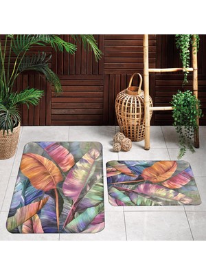 Eliana Home Dijital Baskı  Modern Banyo Halısı Ikili Banyo Paspası  LNA5074 100X60+60X50 cm
