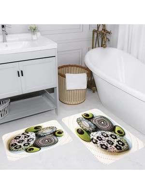 Eliana Home Dijital Baskı  Modern Banyo Halısı Ikili Banyo Paspası  LNA5047 100X60+60X50 cm