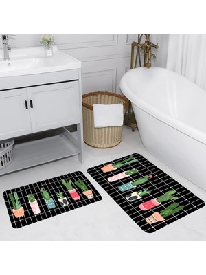 Eliana Home Dijital Baskı  Modern Banyo Halısı Ikili Banyo Paspası  LNA5145 100X60+60X50 cm