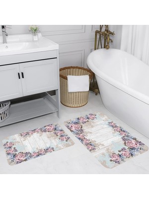 Eliana Home Dijital Baskı  Modern Banyo Halısı Ikili Banyo Paspası  LNA5069 100X60+60X50 cm