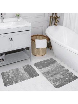 Eliana Home Dijital Baskı  Modern Banyo Halısı Ikili Banyo Paspası  LNA5157 100X60+60X50 cm