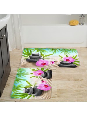 Eliana Home Dijital Baskı  Modern Banyo Halısı Ikili Banyo Paspası  LNA5039 100X60+60X50 cm