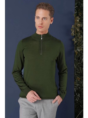 Efor Erkek Slim Fit Ribanalı Fermuarlı Yarım Balıkçı Yünlü Nefti Triko Kazak Kazak TR 861