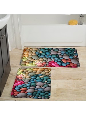 Eliana Home Dijital Baskı  Modern Banyo Halısı Ikili Banyo Paspası  LNA5038 100X60+60X50 cm