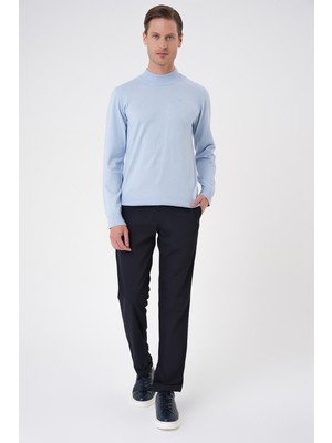 Efor Erkek Slim Fit Yünlü Yarım Balıkçı Yaka Mavi Triko Kazak TR 876