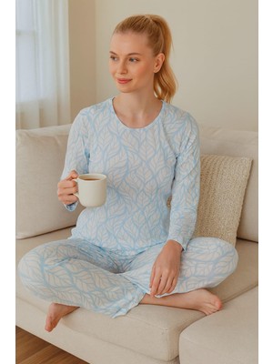 Pemilo Kadın 6021 Sıfır Yaka Uzun Kol Pijama Takımı