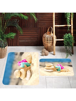 Eliana Home Dijital Baskı  Modern Banyo Halısı Ikili Banyo Paspası  LNA5008 100X60+60X50 cm