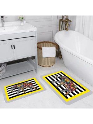 Eliana Home Dijital Baskı  Modern Banyo Halısı Ikili Banyo Paspası  LNA5143 100X60+60X50 cm