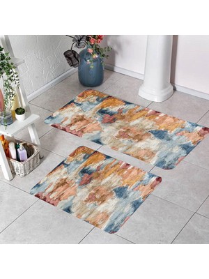 Eliana Home Dijital Baskı  Modern Banyo Halısı Ikili Banyo Paspası  LNA5180 100X60+60X50 cm
