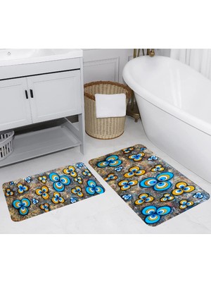 Eliana Home Dijital Baskı  Modern Banyo Halısı Ikili Banyo Paspası  LNA5270 100X60+60X50 cm