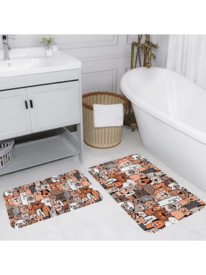 Eliana Home Dijital Baskı  Modern Banyo Halısı Ikili Banyo Paspası  LNA5122 100X60+60X50 cm