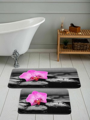 Eliana Home Dijital Baskı  Modern Banyo Halısı Ikili Banyo Paspası  LNA5055 100X60+60X50 cm