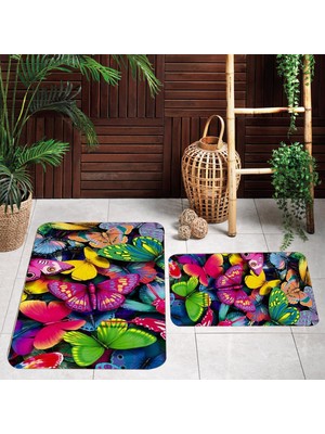 Eliana Home Dijital Baskı  Modern Banyo Halısı Ikili Banyo Paspası  LNA5078 100X60+60X50 cm