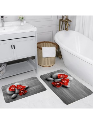 Eliana Home Dijital Baskı  Modern Banyo Halısı Ikili Banyo Paspası  LNA5024 100X60+60X50 cm