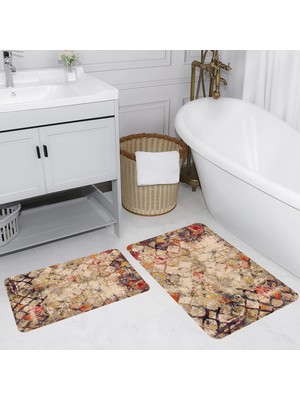 Eliana Home Dijital Baskı  Modern Banyo Halısı Ikili Banyo Paspası  LNA5168 100X60+60X50 cm
