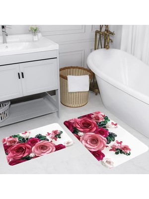 Eliana Home Dijital Baskı  Modern Banyo Halısı Ikili Banyo Paspası  LNA5060 100X60+60X50 cm