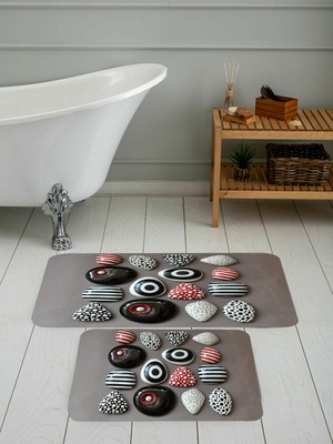 Eliana Home Dijital Baskı  Modern Banyo Halısı Ikili Banyo Paspası  LNA5098 100X60+60X50 cm