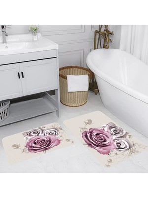 Eliana Home Dijital Baskı  Modern Banyo Halısı Ikili Banyo Paspası  LNA5049 100X60+60X50 cm