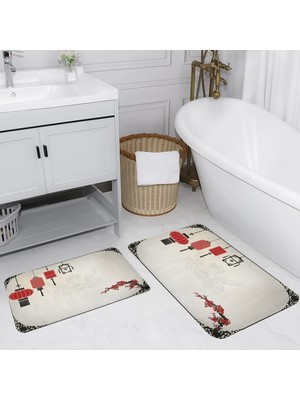 Eliana Home Dijital Baskı  Modern Banyo Halısı Ikili Banyo Paspası  LNA5081 100X60+60X50 cm