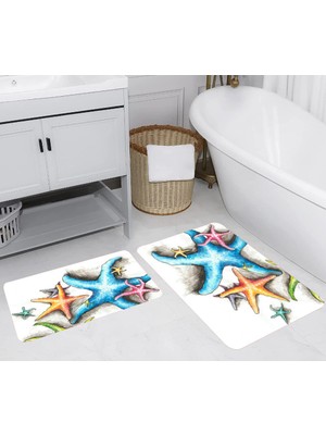 Eliana Home Dijital Baskı  Modern Banyo Halısı Ikili Banyo Paspası  LNA5244 100X60+60X50 cm