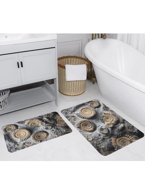 Eliana Home Dijital Baskı  Modern Banyo Halısı Ikili Banyo Paspası  LNA5245 100X60+60X50 cm