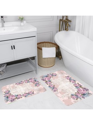 Eliana Home Dijital Baskı  Modern Banyo Halısı Ikili Banyo Paspası  LNA5065 100X60+60X50 cm