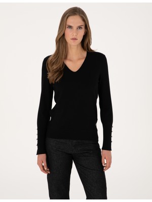 Pierre Cardin Kadın Siyah Slim Fit Basic Kazak 50310915-VR046