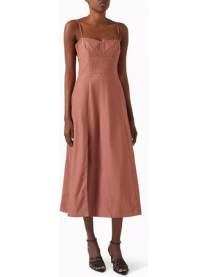 Midi Sun Cotton Dress, Yırtmaçlı ve Açık Sırt Detaylı Yaz Elbisesi