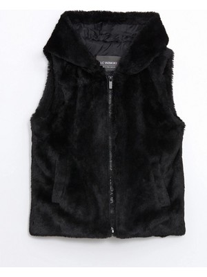 Lcw Kids Siyah Kapüşonlu Kız Çocuk Suni Kürk Yelek