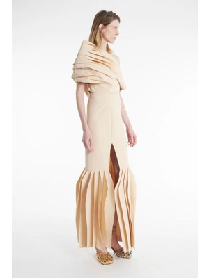 Nude Panelli Uzun Etek, Asimetrik Paneller ve Yüksek Bel, Litvanya Üretimi