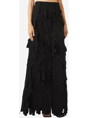 Multi-Rectangle Fringe Maxi Kadın Etek, Siyah