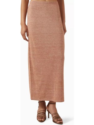 Yün ve Keten Karışımlı Lastikli Örme Maxi Kadın Etek